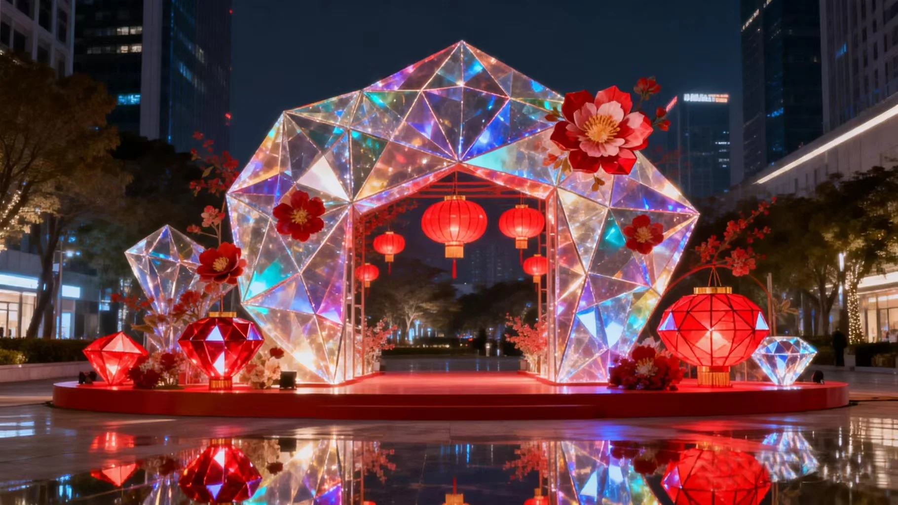 水晶拱门国潮春节美陈灯光装置